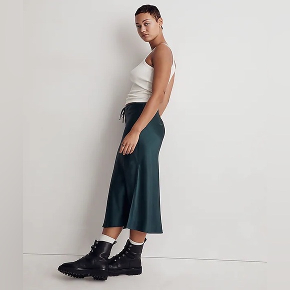 NWOT Madewell Drawstring Midi Slip Skirt Smokey Spruce Green
